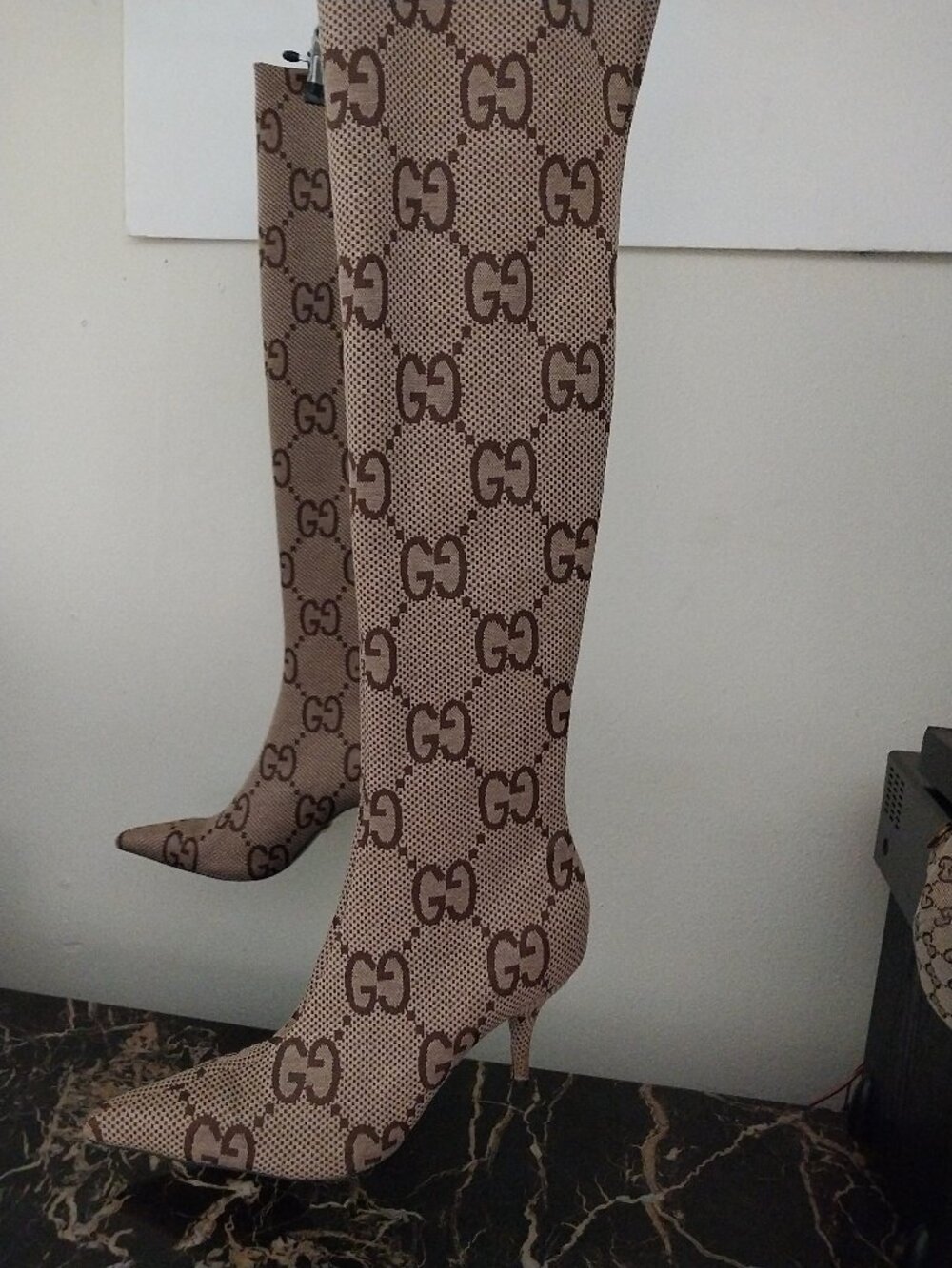 Gucci GG Monogram Thigh-High/Over-The-Knee Boots